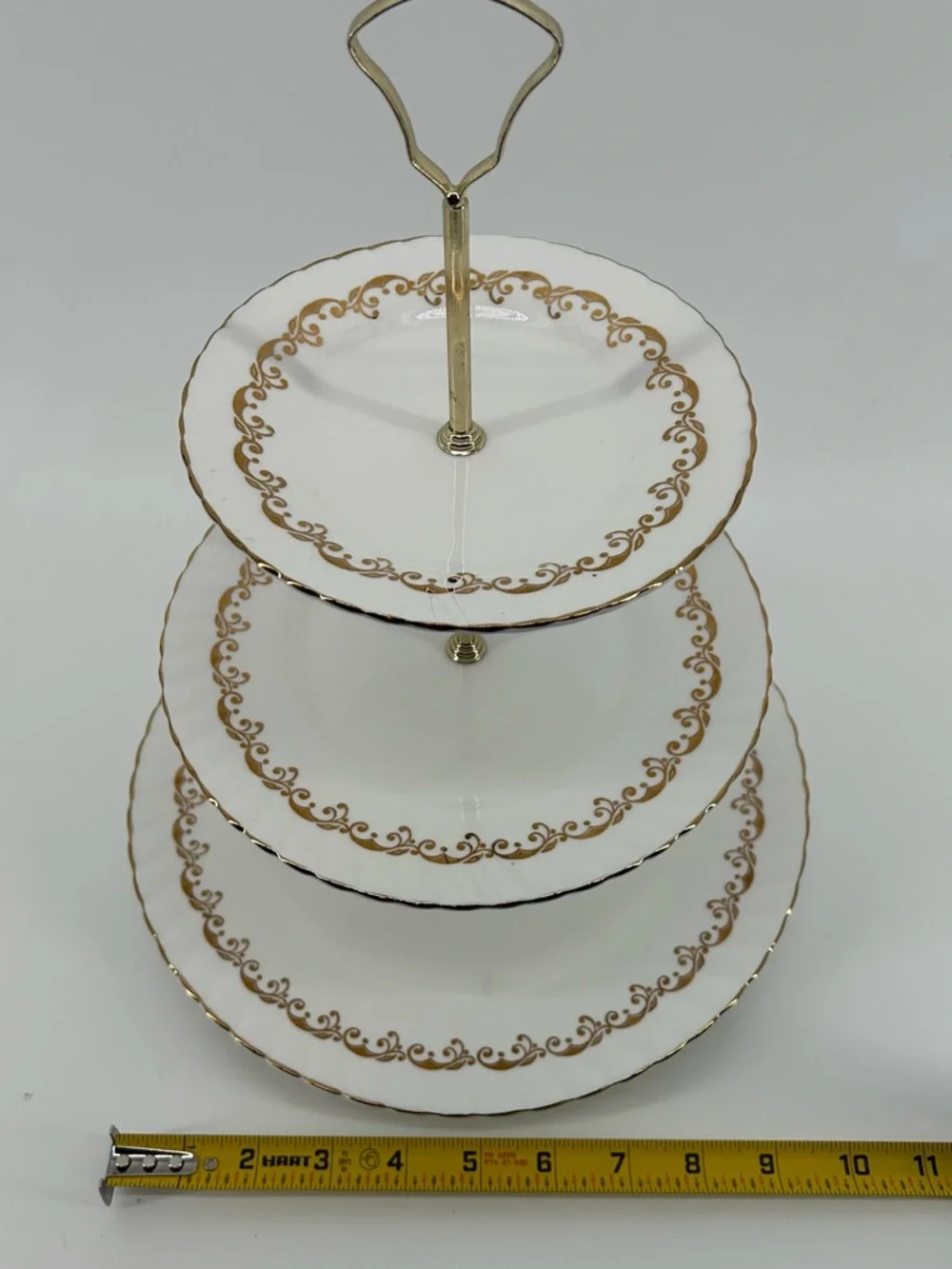 Three-Tier White and Gold Elizabethan  Serving Stand for entertaining